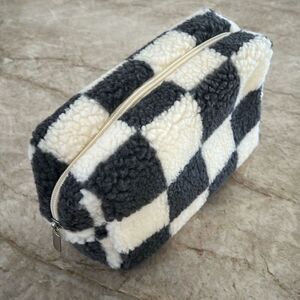 SHEEPSKIN Checkerboard Cosmetic Case NEW
